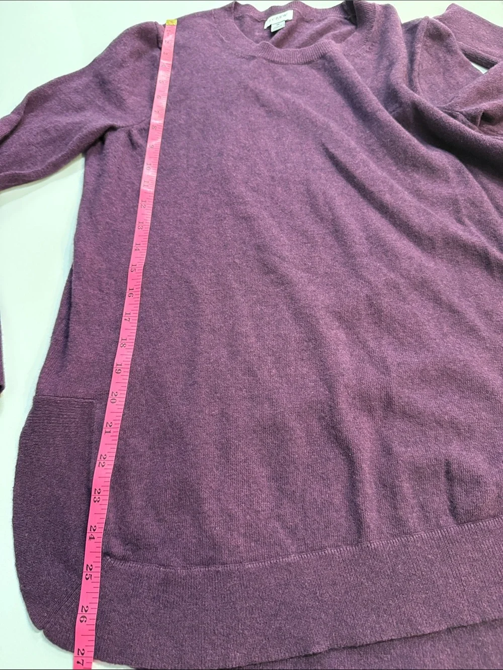 J. Crew Plum Purple Wool Blend High-Low Knit Tunic Crewneck Sweater Size M